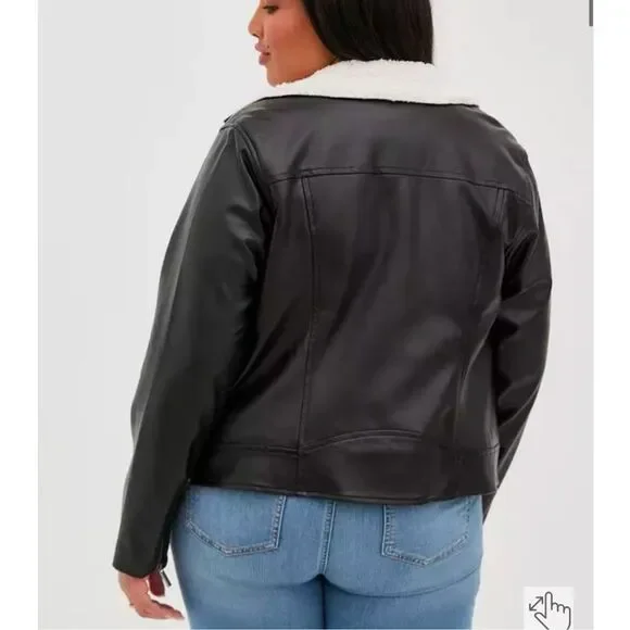 Torrid Faux Leather Sherpa Line Moto Jacket size 1x - Picture 3 of 14